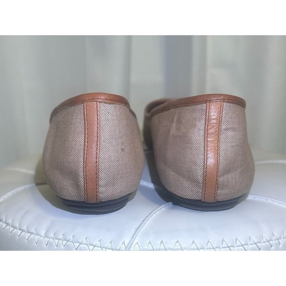 Lauren Ralph Lauren Ballet Flats Tan Canvas Leather Buckle Women's Size 9B - Picture 5 of 12